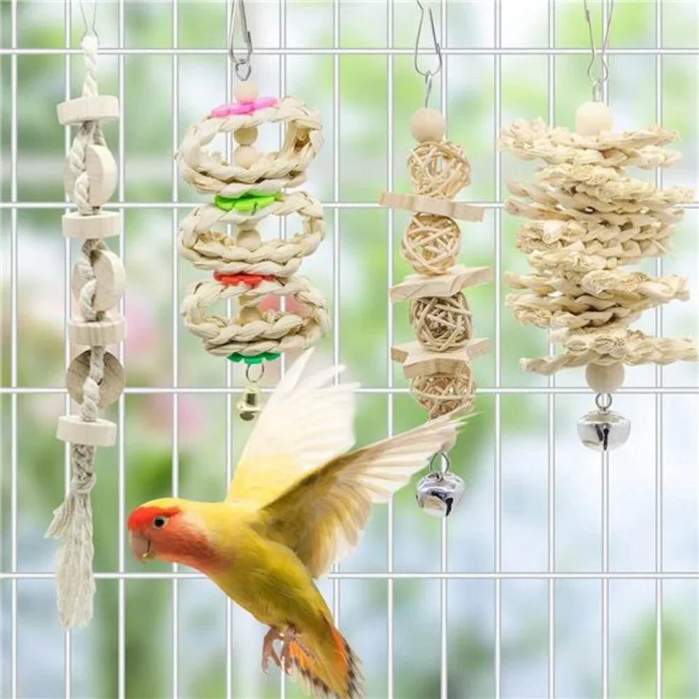 7 Packs Parrot Swing Chewing Toys-Hanging Bell Bird Cage Toys Suitable for Small